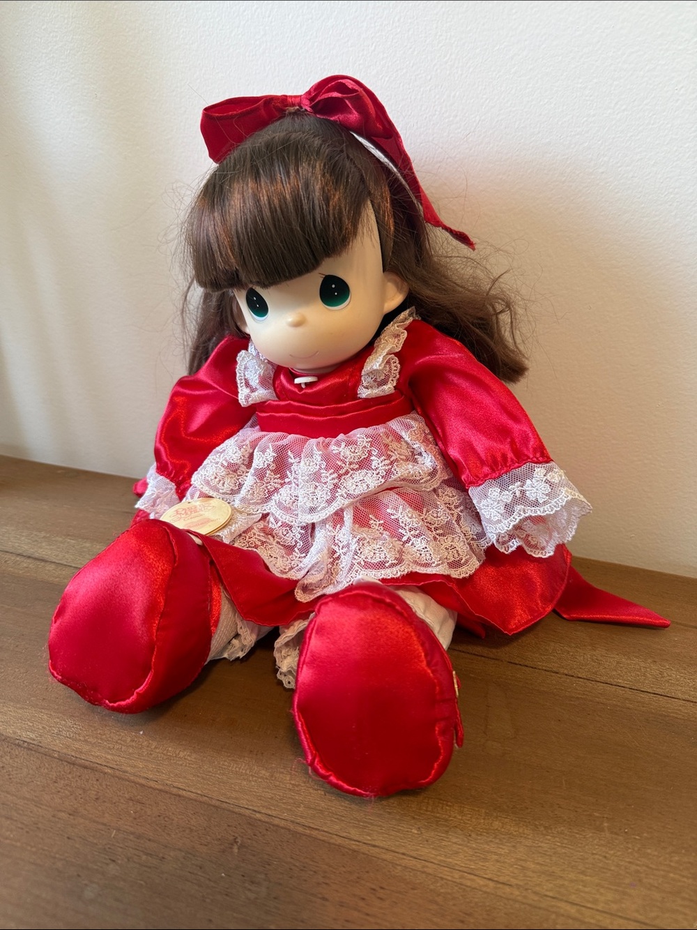Precious Moments Chloe Sweetheart Red Lace Trim Satin Doll with Bow